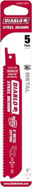 Freud - 6" Long x 0.98" Thick, Bi-Metal Reciprocating Saw Blade - Straight Profile, 14 to 18 TPI, Toothed Edge, Universal Shank - Exact Tooling