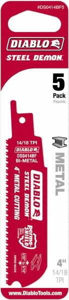 Freud - 4" Long x 1" Thick, Bi-Metal Reciprocating Saw Blade - Straight Profile, 14 to 18 TPI, Toothed Edge, Universal Shank - Exact Tooling