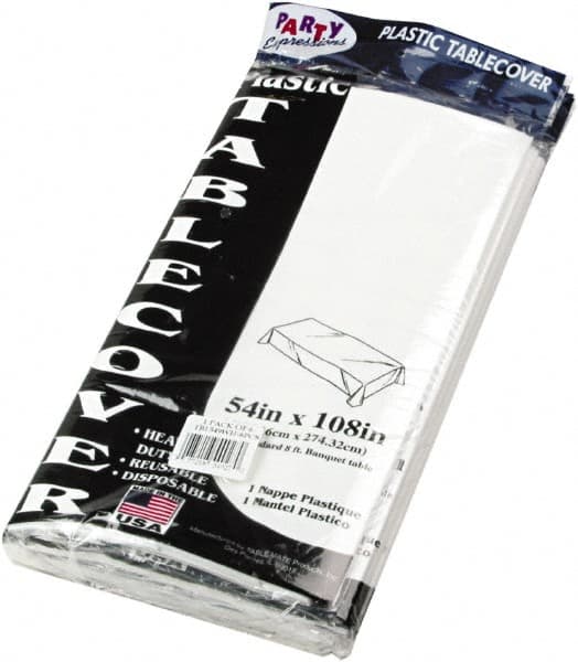 Tablemate Products - Table Set Rectangular Table Cover, Heavyweight Plastic, 54 x 108, White, 6/Pack - Exact Tooling