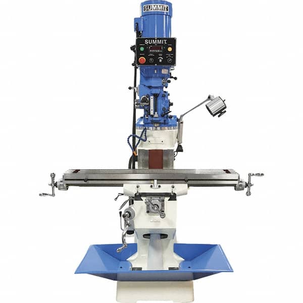 Summit - 9" Table Width x 49" Table Length, Electronic Variable Speed Control, 3 Phase Knee Milling Machine - R8 Spindle Taper, 3 hp - Exact Tooling