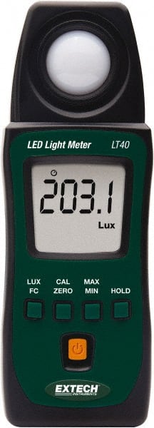Extech - AAA Batteries, 40,000 FC, LCD Display, Color Corrected Photodiode, Light Meter - 3 Accuracy, Compatible with LED Lighting - Exact Tooling
