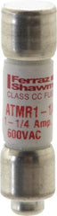 Ferraz Shawmut - 600 VAC/VDC, 1.25 Amp, Fast-Acting General Purpose Fuse - Clip Mount, 1-1/2" OAL, 100 at DC, 200 at AC kA Rating, 13/32" Diam - Exact Tooling