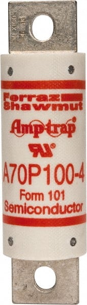 Ferraz Shawmut - 650 VDC, 700 VAC, 100 Amp, Fast-Acting Semiconductor/High Speed Fuse - Bolt-on Mount, 4-3/8" OAL, 100 at AC/DC kA Rating, 31mm Diam - Exact Tooling