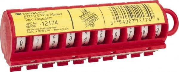 3M - 8' Long x 0.215" Wide, Polyester Film, Preprinted Handheld Dispenser - White Background, Self Adhesive, Characters 0 to 9 - Exact Tooling