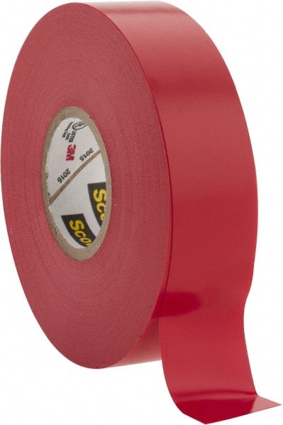 3M - 3/4" x 66', Red Vinyl Electrical Tape - Series 35, 7 mil Thick, 1,250 V/mil Dielectric Strength, 17 Lb./Inch Tensile Strength - Exact Tooling