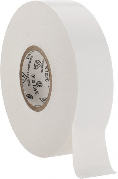 3M - 3/4" x 66', White Vinyl Electrical Tape - Series 35, 7 mil Thick, 1,250 V/mil Dielectric Strength, 17 Lb./Inch Tensile Strength - Exact Tooling