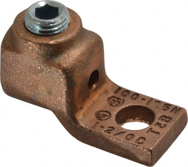 Thomas & Betts - 1-2/0 AWG Noninsulated Compression Connection Square Ring Terminal - 3/8" Stud, 1-15/16" OAL x 13/16" Wide, Copper Contact - Exact Tooling