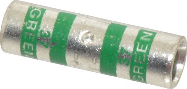 Thomas & Betts - 1 AWG Compatible, Noninsulated, Crimp-On Butt Splice Terminal - 2 Wire Entries, Copper Contacts, Tin Contact Plating, 1-1/2" OAL, Green - Exact Tooling