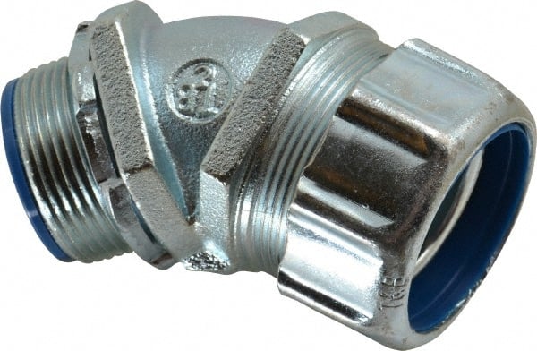 Thomas & Betts - 1-1/4" Trade, Malleable Iron Threaded Angled Liquidtight Conduit Connector - Insulated - Exact Tooling