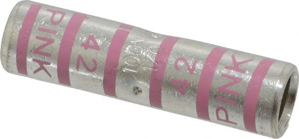 Thomas & Betts - 1/0 AWG Compatible, Noninsulated, Crimp-On Butt Splice Terminal - 2 Wire Entries, Copper Contacts, Tin Contact Plating, 2" OAL, Pink - Exact Tooling