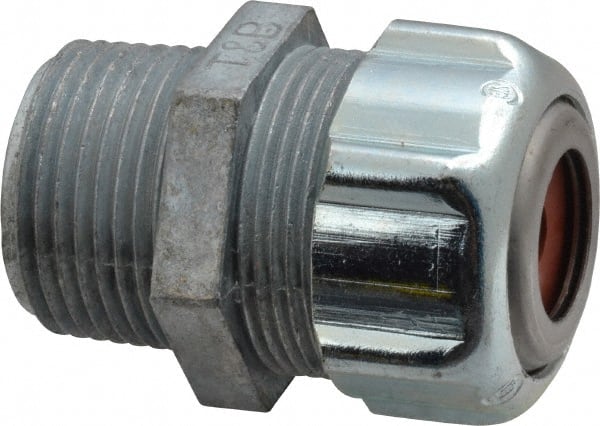 Thomas & Betts - 1/8 to 1/4" Cable Capacity, Liquidtight, Straight Strain Relief Cord Grip - 3/4 NPT Thread, 1-3/4" Long, Zinc - Exact Tooling
