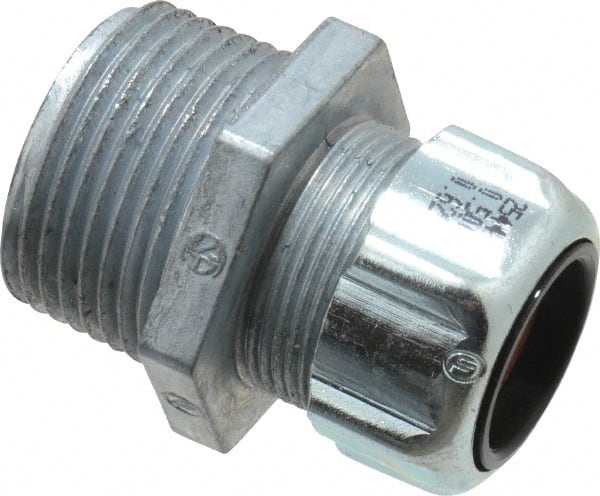 Thomas & Betts - 1/2 to 5/8" Cable Capacity, Liquidtight, Straight Strain Relief Cord Grip - 1 NPT Thread, 1-23/32" Long, Zinc - Exact Tooling