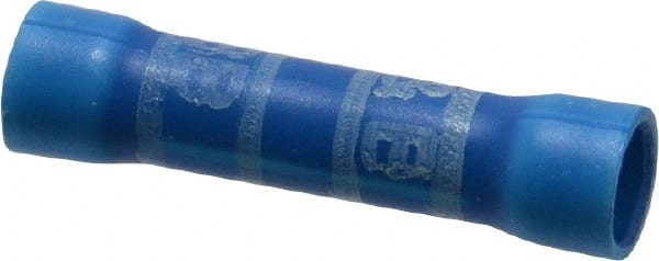 Thomas & Betts - 16 to 14 AWG Compatible, Vinyl Fully Insulated, Crimp-On Butt Splice Terminal - 2 Wire Entries, Copper Contacts, Tin Contact Plating, 1.13" OAL, Blue - Exact Tooling