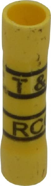 Thomas & Betts - 12 to 10 AWG Compatible, Vinyl Fully Insulated, Crimp-On Butt Splice Terminal - 2 Wire Entries, Copper Contacts, Tin Contact Plating, 1.31" OAL, Yellow - Exact Tooling