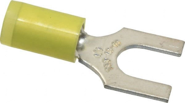 Thomas & Betts - 1/4" Stud, 12 to 10 AWG Compatible, Partially Insulated, Crimp Connection, Standard Fork Terminal - Exact Tooling