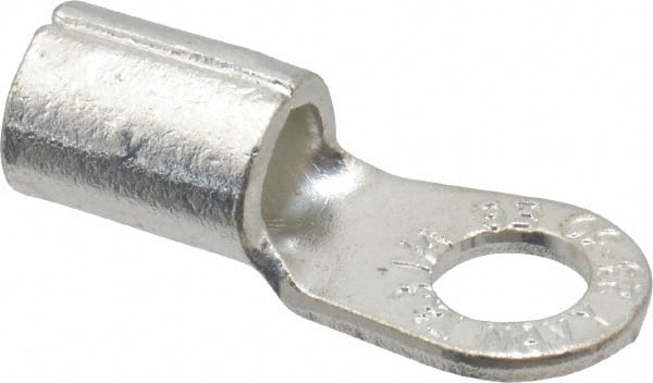Thomas & Betts - 6 AWG Noninsulated Crimp Connection Circular Ring Terminal - 1/4" Stud, 1.13" OAL x 0.48" Wide, Tin Plated Copper Contact - Exact Tooling