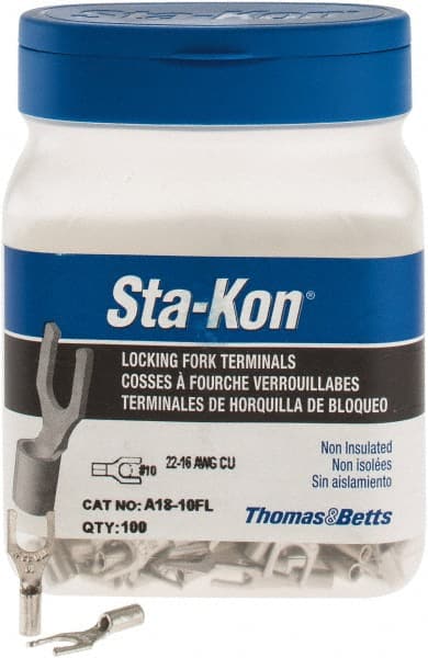 Thomas & Betts - #10 Stud, 22 to 16 AWG Compatible, Noninsulated, Crimp Connection, Locking Fork Terminal - Exact Tooling