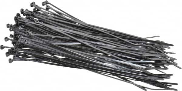 Thomas & Betts - 7" Long Black Nylon Standard Cable Tie - 18 Lb Tensile Strength, 1.1mm Thick, 38.1mm Max Bundle Diam - Exact Tooling
