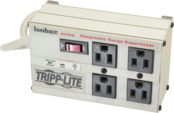 Tripp-Lite - 4 Outlets, 120 Volts, 15 Amps, 6' Cord, Power Outlet Strip - Free Hanging, Keyhole Mount, 1-15P NEMA Configuration, 7" Strip - Exact Tooling