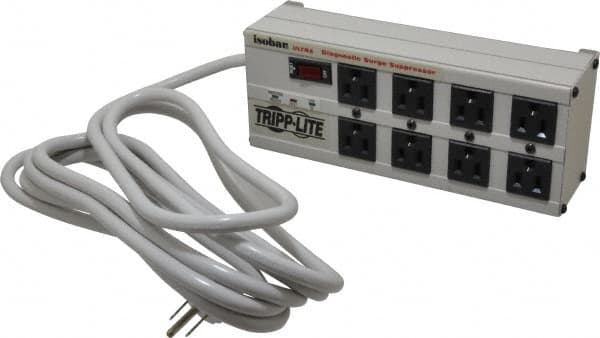 Tripp-Lite - 8 Outlets, 120 Volts, 15 Amps, 12' Cord, Power Outlet Strip - Free Hanging, Keyhole Mount, 1-15P NEMA Configuration, 11-1/2" Strip - Exact Tooling
