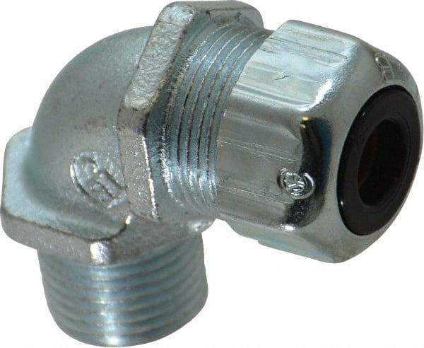 Thomas & Betts - 1/4 to 3/8" Cable Capacity, Liquidtight, Elbow Strain Relief Cord Grip - 1/2 NPT Thread, Iron - Exact Tooling