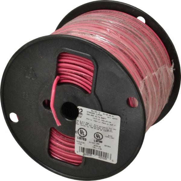 Southwire - THHN/THWN, 12 AWG, 20 Amp, 500' Long, Stranded Core, 19 Strand Building Wire - Red, Thermoplastic Insulation - Exact Tooling