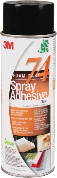 3M - 24 oz Aerosol Clear Spray Adhesive - High Tack, 200°F Heat Resistance, 50 Sq Ft Coverage, Medium Strength Bond, 30 min Max Bonding Time, Flammable, Series 74 - Exact Tooling