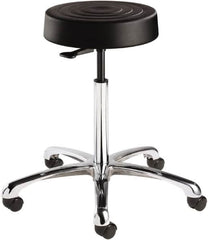 Bevco - 14 Inch Wide x 14-1/2 Inch Deep x 27-3/4 Inch High, Polished Aluminum Base, Adjustable Height Swivel Stool - Polyurethane Seat, Black - Exact Tooling