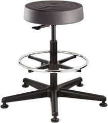 Bevco - 14 Inch Wide x 14-1/2 Inch Deep x 28-1/4 Inch High, Reinforced Black Nylon Base, Adjustable Height Swivel Stool - Polyurethane Seat, Graphite - Exact Tooling