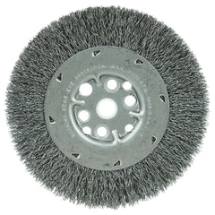 Weiler - Wheel Brushes; Outside Diameter (Inch): 6 ; Arbor Hole Thread Size: 5/8 ; Wire Type: Crimped Wire ; Fill Material: Steel ; Face Width (Inch): 3/4 ; Trim Length (Inch): 1-1/8 - Exact Tooling
