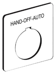 Schneider Electric - Square, Aluminum Legend Plate - Hand-Off-Auto - White Background, Black Letters, 30mm Hole Diameter, 57 Inch Square - Exact Tooling
