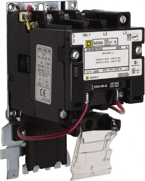 Square D - 110 Coil VAC at 50 Hz, 120 Coil VAC at 60 Hz, 18 Amp, Nonreversible Open Enclosure NEMA Motor Starter - 1 hp at 1 Phase - Exact Tooling