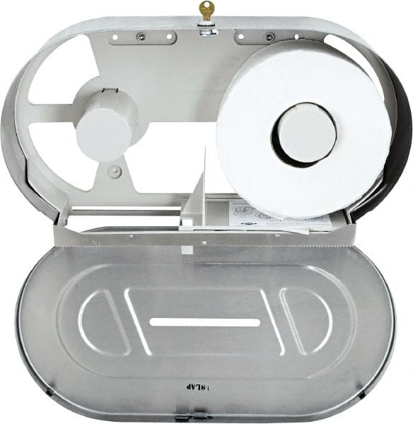 Bobrick - Jumbo Double Roll Stainless Steel Toilet Tissue Dispenser - 20-7/8" Wide x 11-3/8" High x 5.9" Deep, White - Exact Tooling