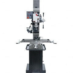 Jet - 3 Phase, 19-11/16" Swing, Geared Head Mill Drill Combination - 32-1/4" Table Length x 9-1/2" Table Width, 20-1/2" Longitudinal Travel, 8-1/4" Cross Travel, Variable Spindle Speeds, 1.5 hp, 230 Volts - Exact Tooling