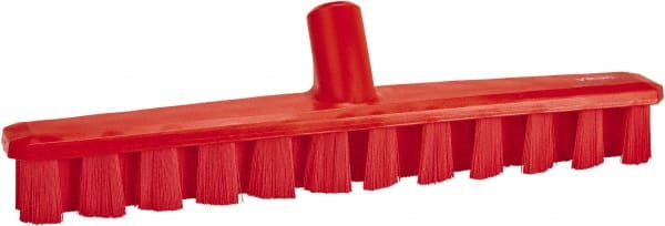 Vikan - 1-7/8" Bristle Length, Polyester Deck Scrub Brush - 1-7/8" Wide Head, 15-1/4" OAL, European Threaded Handle, Red, Polypropylene Block - Exact Tooling