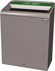 Rubbermaid - 45 Gal Gray Rectangle Decorative Indoor Single Stream Waste Receptacle - Metal, Organic Waste Graphic, 37.965" High x 29.132" Long x 19-1/2" Wide, Lid Included - Exact Tooling