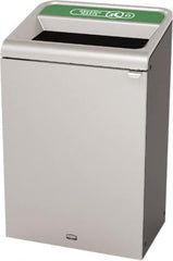Rubbermaid - 33 Gal Gray Rectangle Decorative Indoor Single Stream Waste Receptacle - Metal, Organic Waste Graphic, 37.965" High x 24.051" Long x 19-1/2" Wide, Lid Included - Exact Tooling