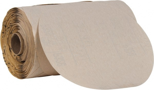 3M - 6" Diam, 320 Grit Aluminum Oxide Adhesive PSA Disc - Extra Fine Grade, Reddish Brown, Film Backing, Flexible, Use with Random Orbital Sanders - Exact Tooling