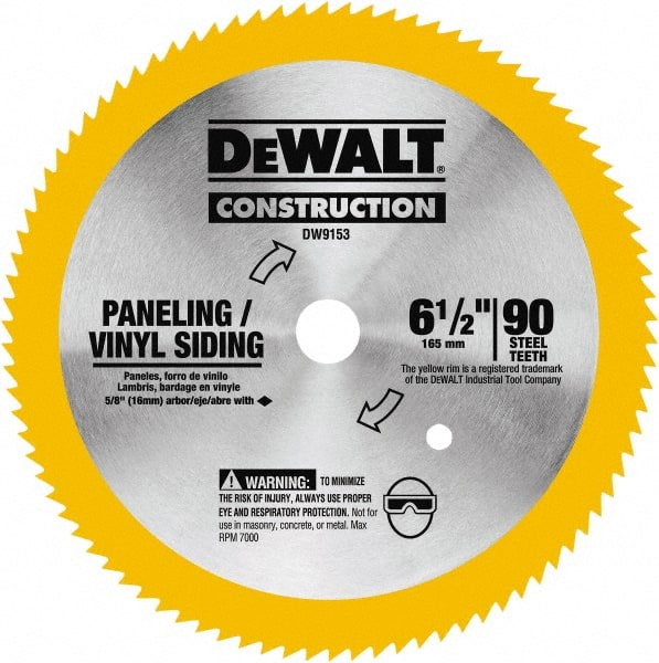 DeWALT - 6-1/2" Diam, 5/8" Arbor Hole Diam, 90 Tooth Wet & Dry Cut Saw Blade - Tungsten Carbide-Tipped, Fast Cutting Action, Diamond Arbor - Exact Tooling