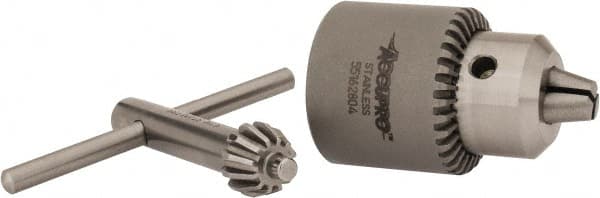 Accupro - JT1, 0.51 to 7.39mm Capacity, Tapered Mount Stainless Steel Drill Chuck - Keyed, 28.4mm Sleeve Diam, 40mm Open Length - Exact Tooling