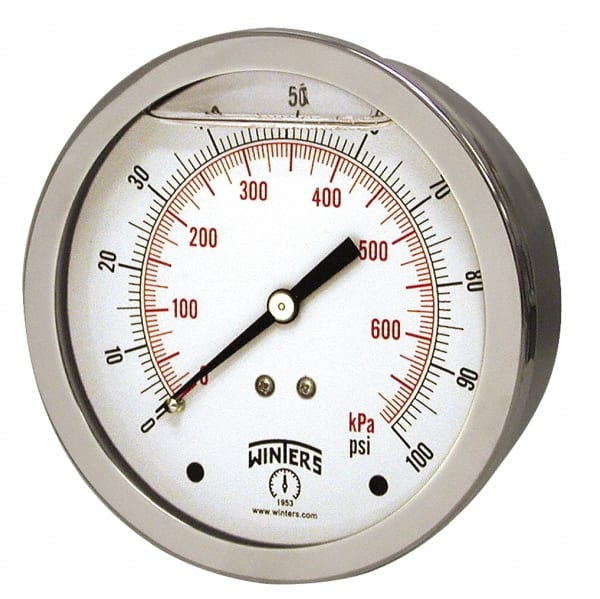 Winters - 1-1/2" Dial, 1/8 Thread, 0-1,000 Scale Range, Pressure Gauge - Center Back Connection Mount, Accurate to 2.5% of Scale - Exact Tooling
