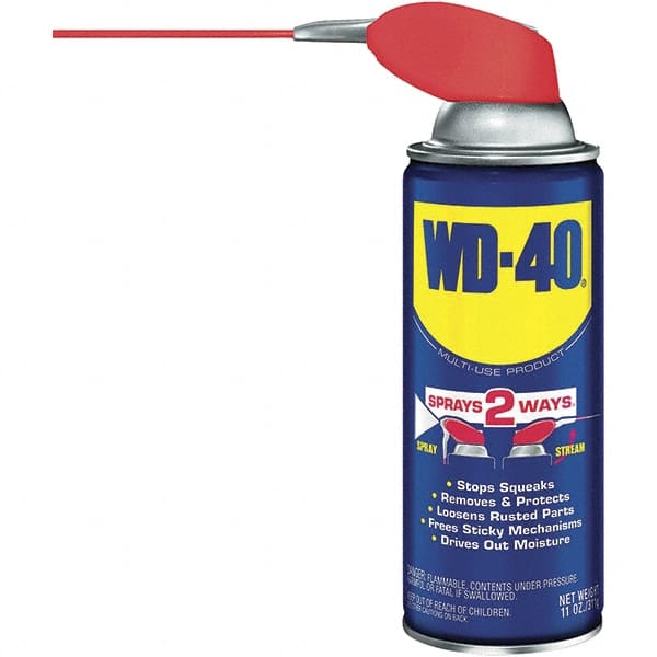WD-40 - 11 oz Multi-Use Product with Smart Straw, Sprays 2 Ways - Multi-Purpose Lubricant: Stop Squeaks, Removes & Protects, Loosens Rusted Parts, Free Sticky Mechanisms, Drives Out Moisture - Exact Tooling