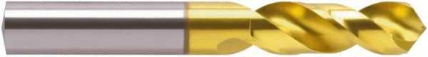 Guhring - #42 118° Spiral Flute Cobalt Screw Machine Drill Bit - TiN Finish, Right Hand Cut, Four Facet, Split Point, Straight Shank - Exact Tooling