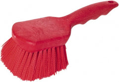 PRO-SOURCE - 1-3/4" Bristle Length, Plastic Utility Scrub Brush - 4-1/2" Long x 3-3/4" Wide Head, 8-1/2" OAL, Short Handle, Red, Foam Block - Exact Tooling