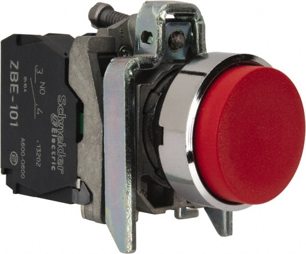 Square D - 22mm Mount Hole, Extended Straight, Pushbutton Switch Only - Round, Red Pushbutton, Nonilluminated, Momentary (MO) - Exact Tooling