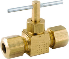 ANDERSON METALS - 5/16 x 5/16" Pipe, Inline Metal Seat Needle Valve - Brass Seal, Compression x Compression Ends, Lead Free Brass Valve, 150 Max psi - Exact Tooling
