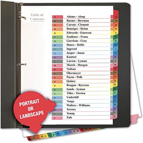 UNIVERSAL - Tabs, Indexes & Dividers Indexes & Divider Type: Printed Alpha Size: 8-1/2 x 11 - Exact Tooling