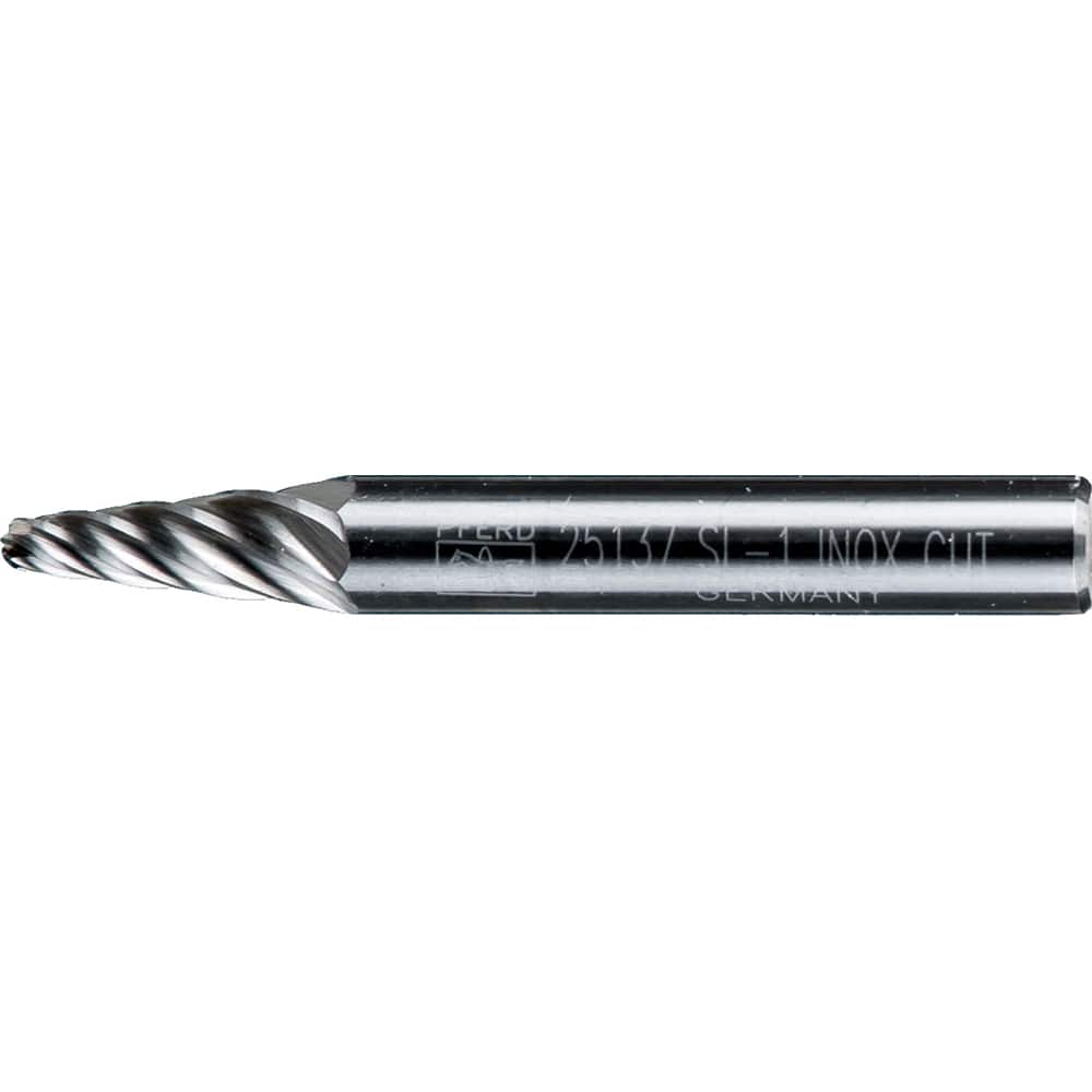 PFERD - SL-1, 1/4" Cut Diam, 1/4" Shank Diam, Carbide Inox Cut Taper with Radius End Burr - Exact Tooling