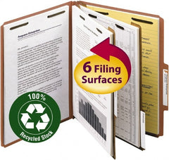 SMEAD - 8-1/2 x 11", Letter Size, Red, Classification Folders with Top Tab Fastener - 25 Point Stock, Right of Center Tab Cut Location - Exact Tooling