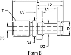 Accupro - B Style, BT40 Taper, M16x2 Thread, 90° Angle Radius, High Torque Retention Knob - 2.3622" OAL, 0.5906" Knob Diam, 1.1024" Flange Thickness, 1.3779" from Knob to Flange, 0.6693" Pilot Diam - Exact Tooling